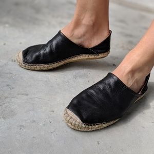 Black Leather Espadrilles